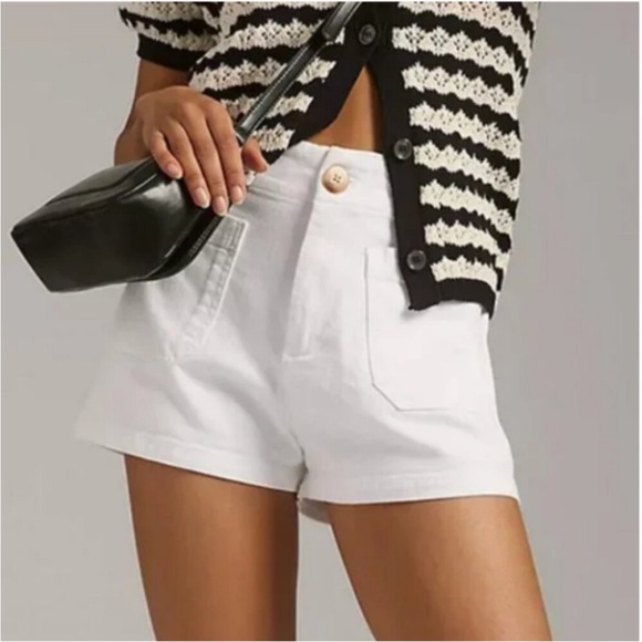 Anthro Maeve The Colette Linen Blend High Rise Magic Fabric White Shorts Size 25 - Picture 4 of 16